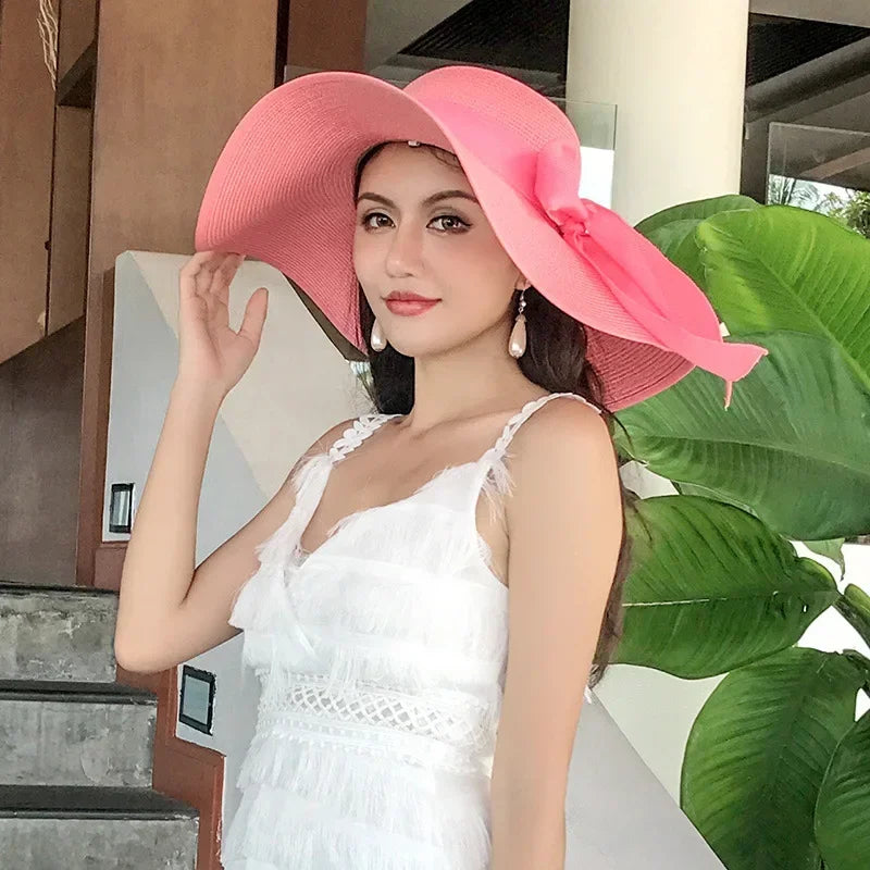 Women Hat Foldable Summer Straw Hat For Beach Travel Visors Female Face Protection UV Cut Bucket Cap Girl Sun Panama Wholesale