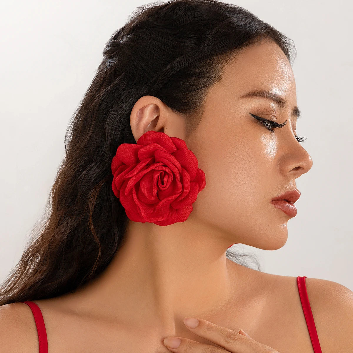 IngeSight.Z Bohemia Trendy Big Fabric Rose Flower Earrings For Women New Exaggerated Elegant Party Wedding Earrings Jewelry
