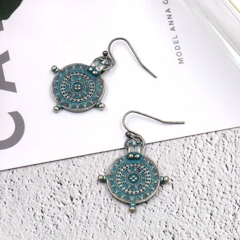 Bohemian Earrings with Exquisite Circular Patterns Ethnic Style Bronze Creative Retro Earings for Women Fashion Jewelry