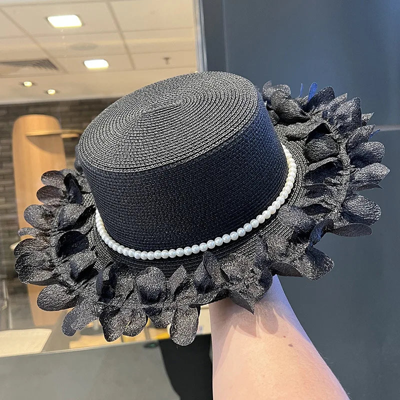 Pearl-Trimmed Straw Hat