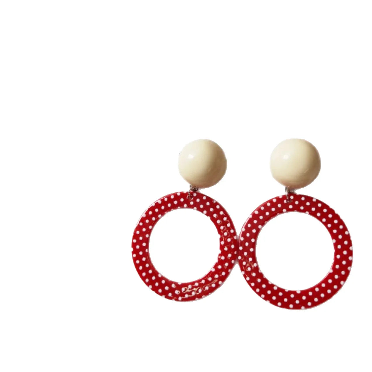 New Retro Red and White Polka Dot Fashionable Earrings Round Dot Red Modern Harbor Style Earrings for Women Jewelry
