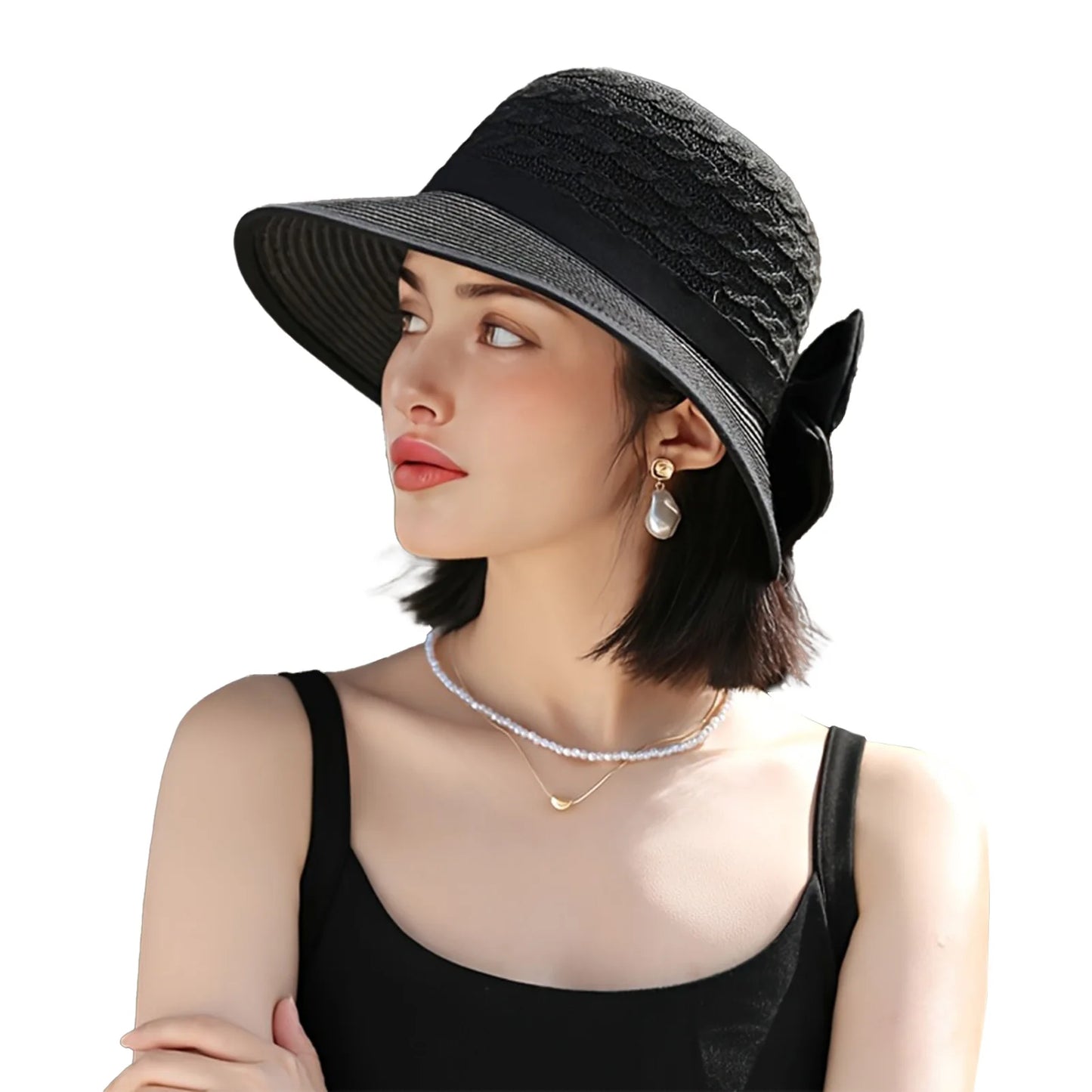 Summer Beach Straw Sun Hat Breathable French Style Bowknot Straw Hats Elegant Hat for Outdoor Travel Photography