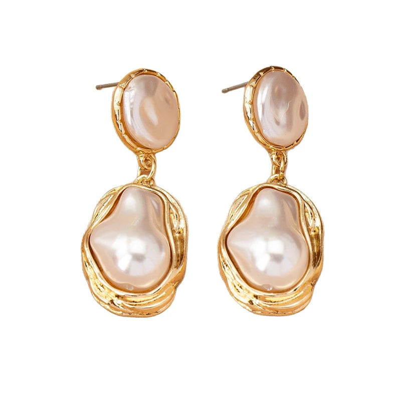 Fashion Retro Baroque Imitation Pearl Drop Earrings for Women Luxury Irregular Commuting Stud Earring Party Jewellry Accessories
