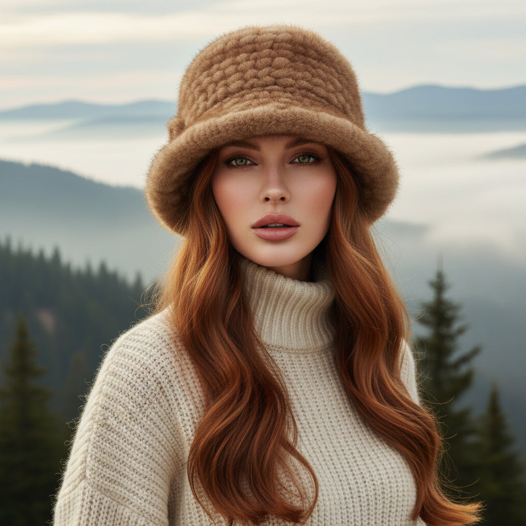 Luxury Real Mink Fur Winter Hat – Floral Knit, Soft & Giving Cozy Glam Crown Energy 🌸❄️