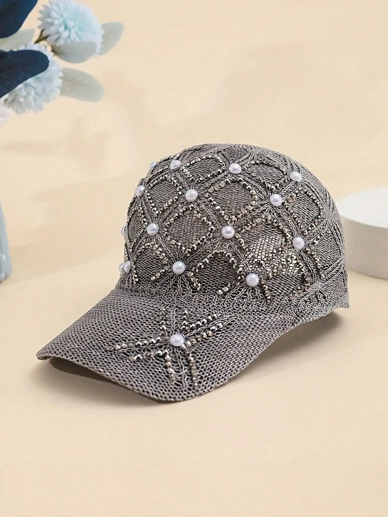 Adjustable Stylish Four-leaf Clover Pearl Embellished Women's Breathable Mesh Baseball Cap/sun Protection Hat for Spring Summer.