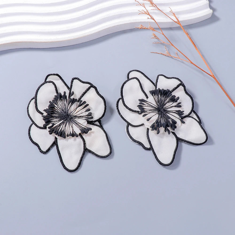 White Bloom Embroidery Stud Earrings – Big, Beautiful & Boss Energy 🦴✨