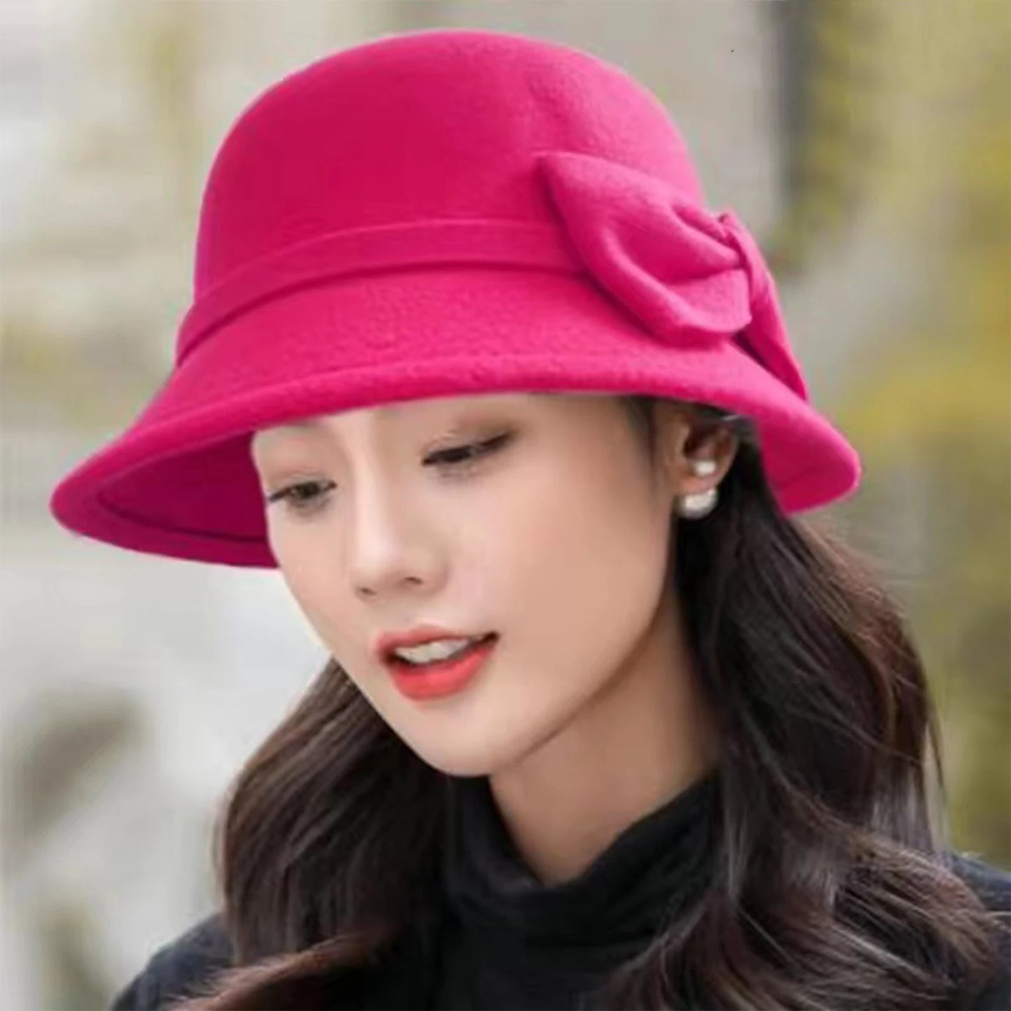 Wool Hat Trendy Bucket Hat Versatile Vintage British Hat Fashionable Women Winter Warm Headwear Retro Elegant Chic Round Top