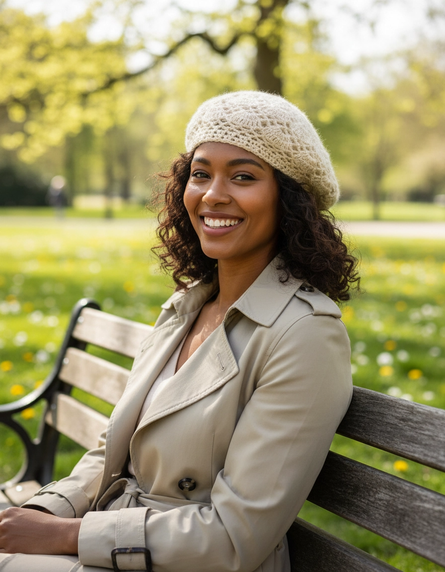 Slouchy Crochet Beret Hat — Handmade Floral Cutout French Beret for Women