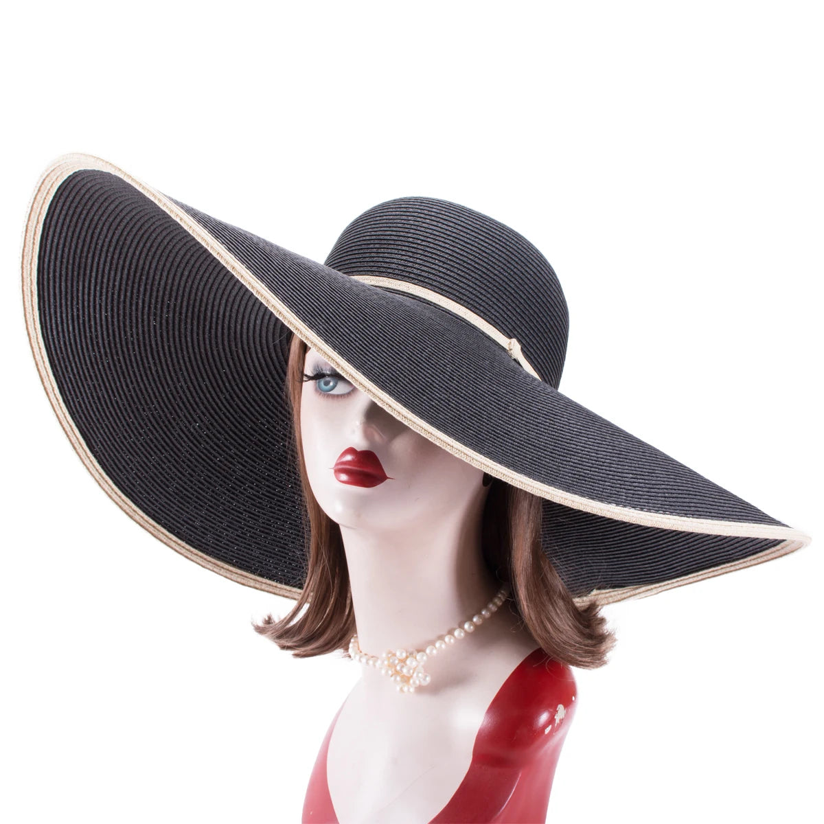 Lawliet 7.1''/18cm Foldable Oversized Huge Wide Brim Sun Beach Straw Hats Wedding Womens Floppy Party Dressy A330