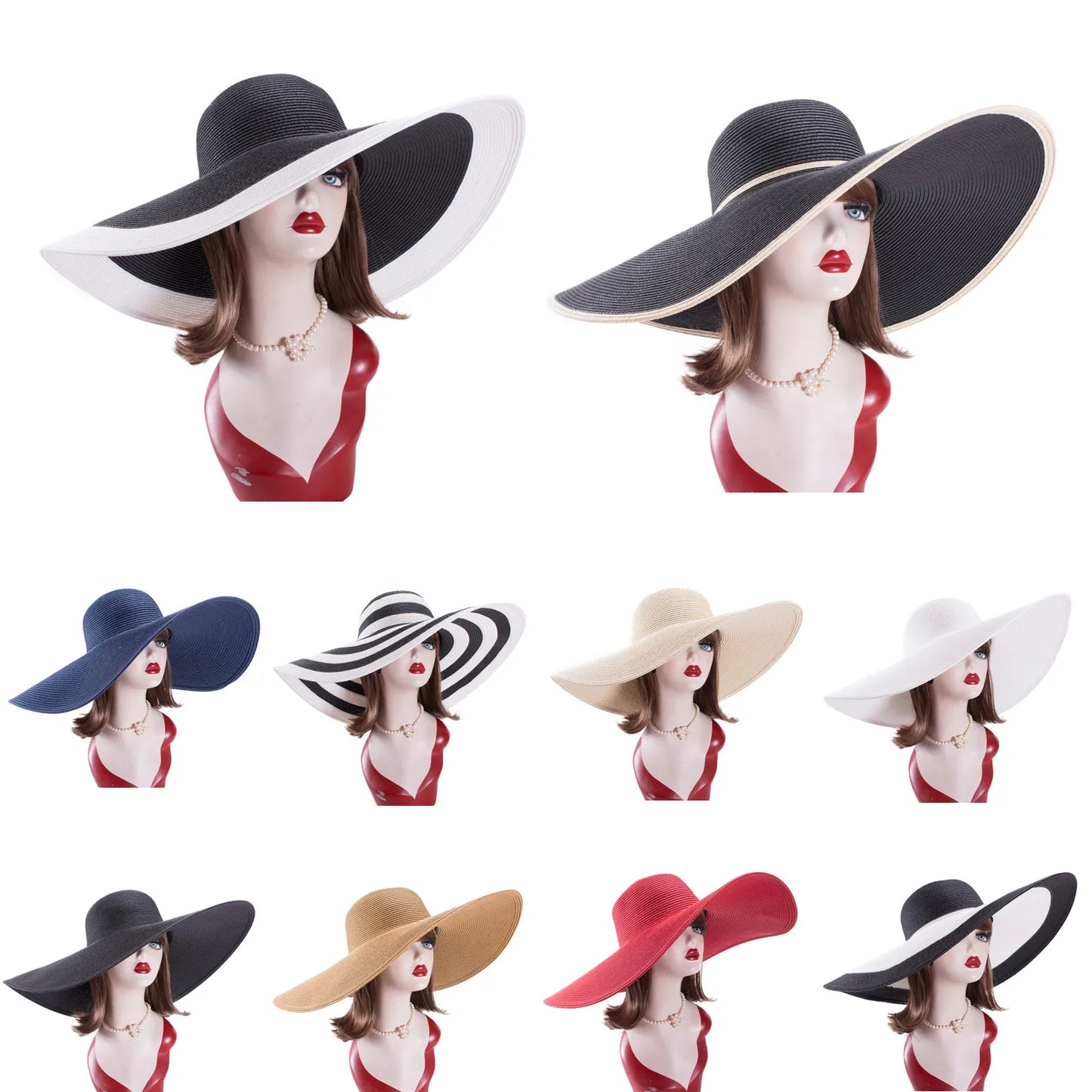 Lawliet 7.1''/18cm Foldable Oversized Huge Wide Brim Sun Beach Straw Hats Wedding Womens Floppy Party Dressy A330