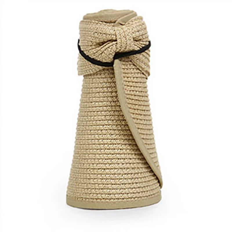 Foldable Wide Brim Straw Visor Hat — UV Protection Beach Sun Hat for Women