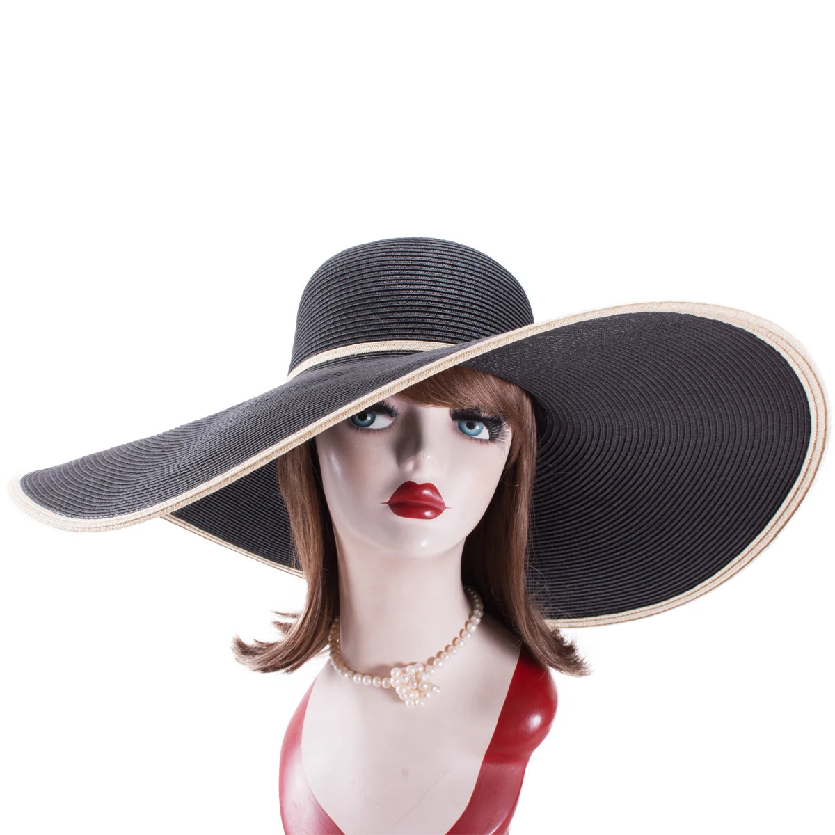 Lawliet 7.1''/18cm Foldable Oversized Huge Wide Brim Sun Beach Straw Hats Wedding Womens Floppy Party Dressy A330
