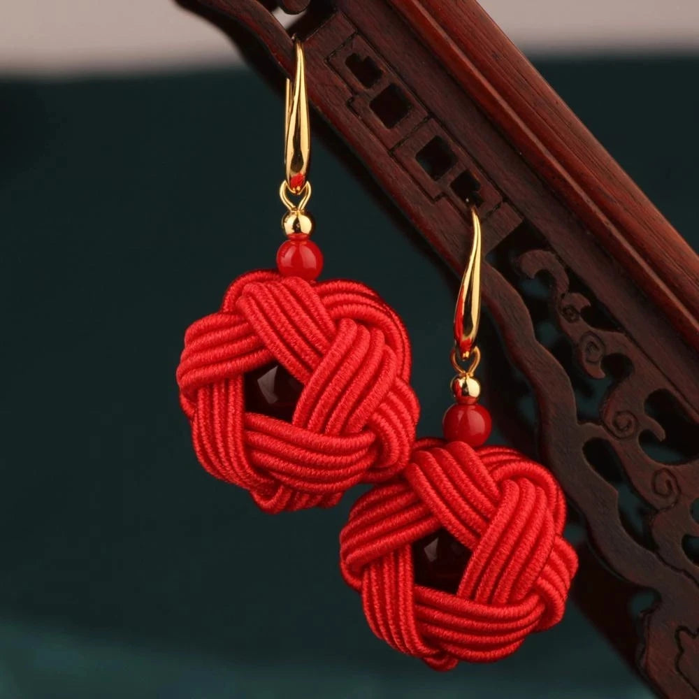 Handmade Embroidery Ethnic Drop Earrings – Boho Fabric Dangle Earrings for Women