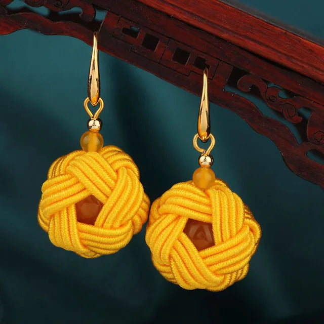 Handmade Embroidery Ethnic Drop Earrings – Boho Fabric Dangle Earrings for Women