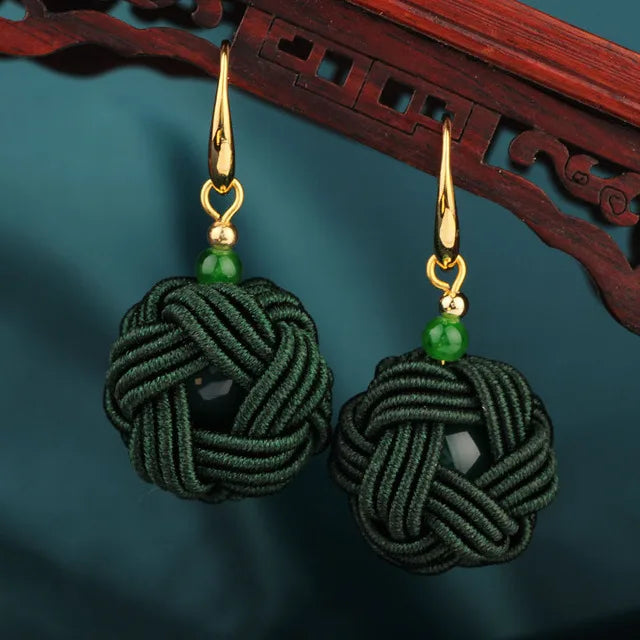 Handmade Embroidery Ethnic Drop Earrings – Boho Fabric Dangle Earrings for Women