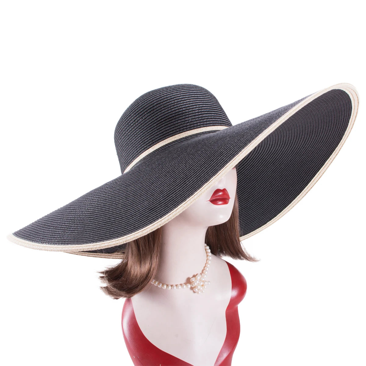 Lawliet 7.1''/18cm Foldable Oversized Huge Wide Brim Sun Beach Straw Hats Wedding Womens Floppy Party Dressy A330