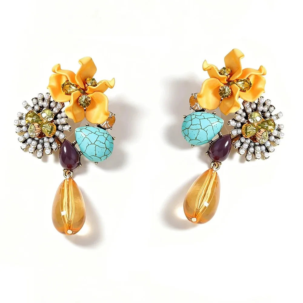 Beaded Acrylic Flower Drop Earrings — Baroque Beauty Meets Bold Energy 🌸✨