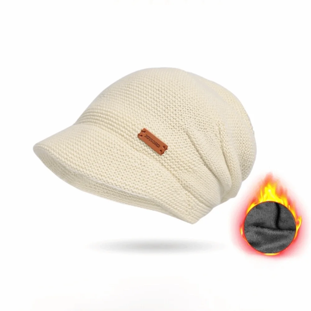 Casual Soft Knitted Hat Short Brim Thickened Beanies Fleece Lined Windproof Ear Protection Women Girl