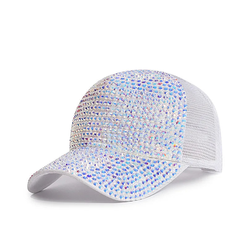 Baseball Cap Women Full Rhinestone Beads Mesh Cap Street Fashion Snapback Hats Casual Party Hip Hop Kpop Dance Cap Men Summer
