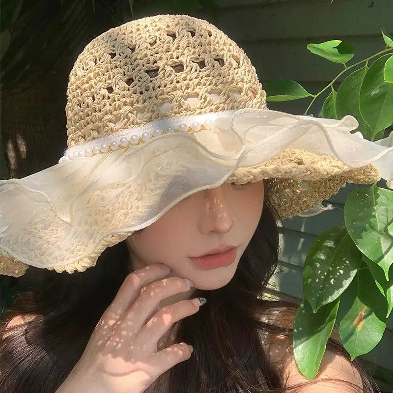 Summer Straw Hat Foldable Sun Hat Wide Large Brim Beach Hats Fashion Holiday Straw Hat Beach UV Protection Cap