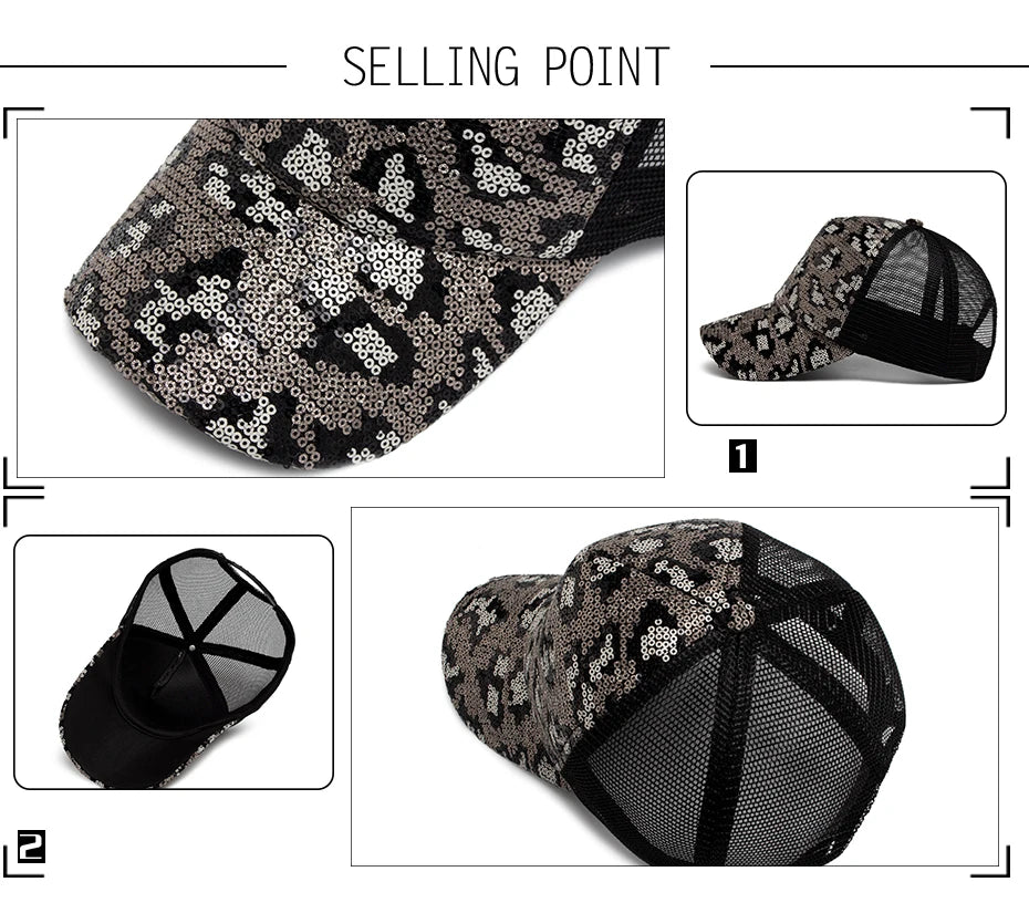 Leopard Spangle Mesh Baseball Cap – Sun Protection, Adjustable Fit & Giving Baddie Outdoor Energy 🐆☀️
