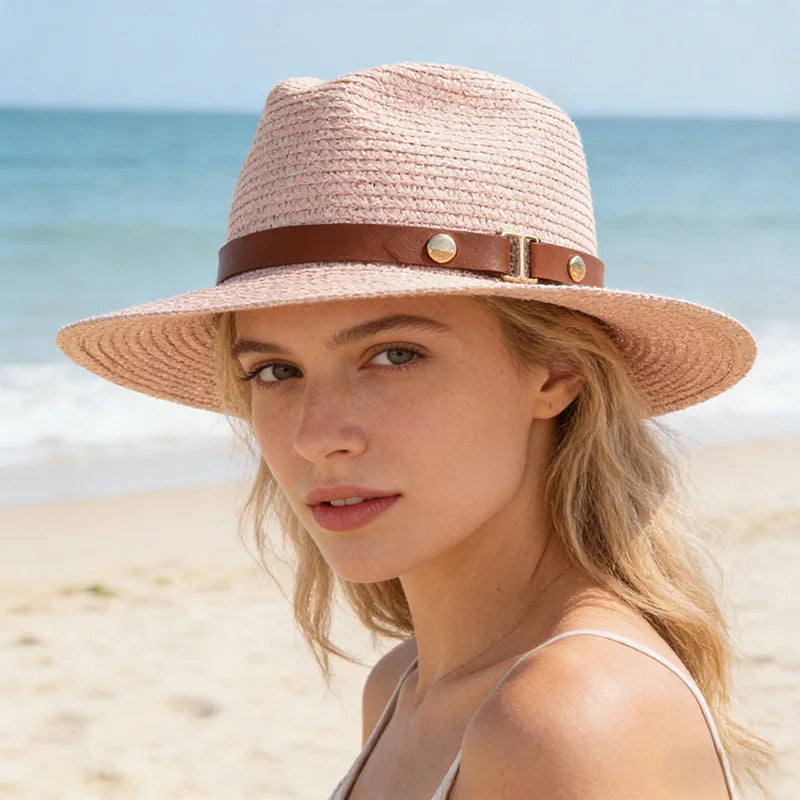 Summer Straw Hat with Flat Top