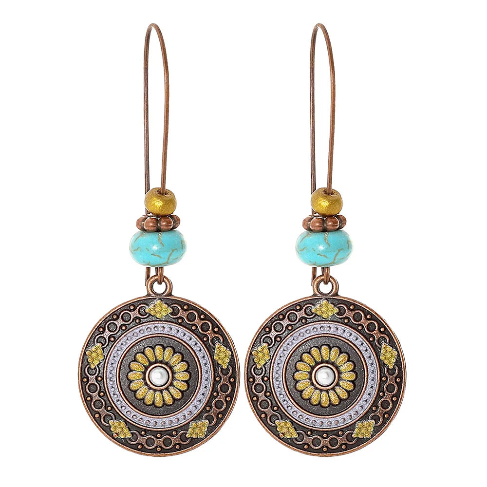 Boho Vintage Geometric Dangle Earrings – Ethnic Metal Leaf Tassel & Giving Free-Spirit Statement Energy 🌿✨