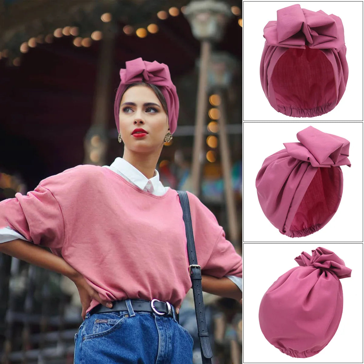 Elegant Retro Turban for Women Headscarf Cap Soild Color Ladies Beanies Caps
