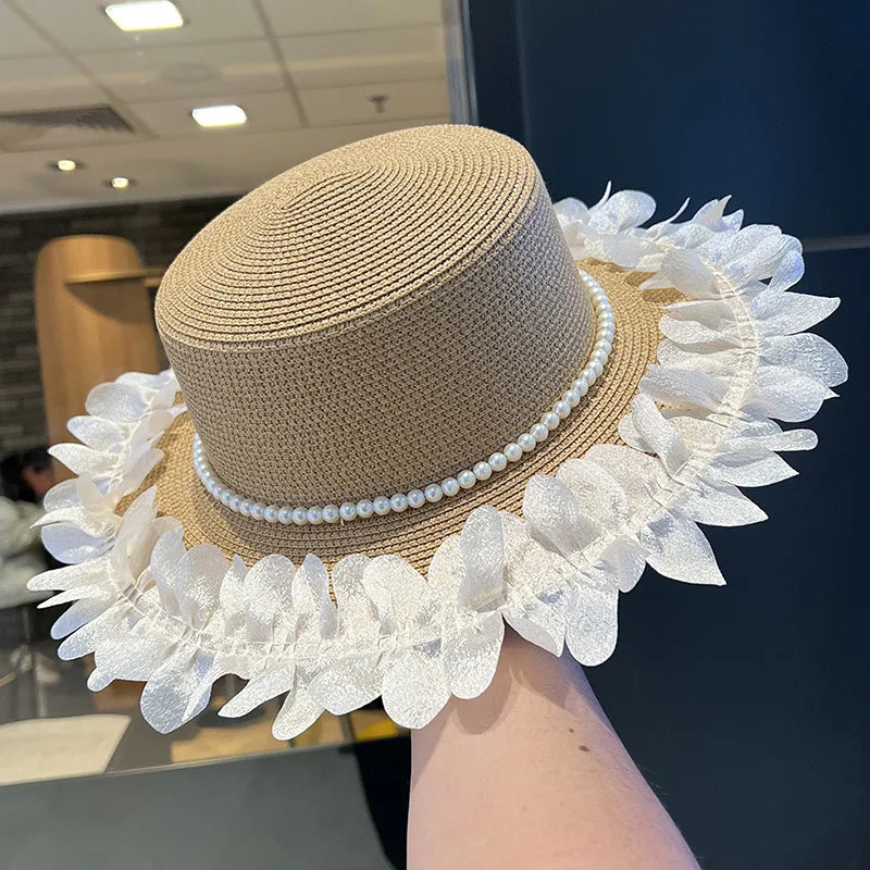 Pearl-Trimmed Straw Hat