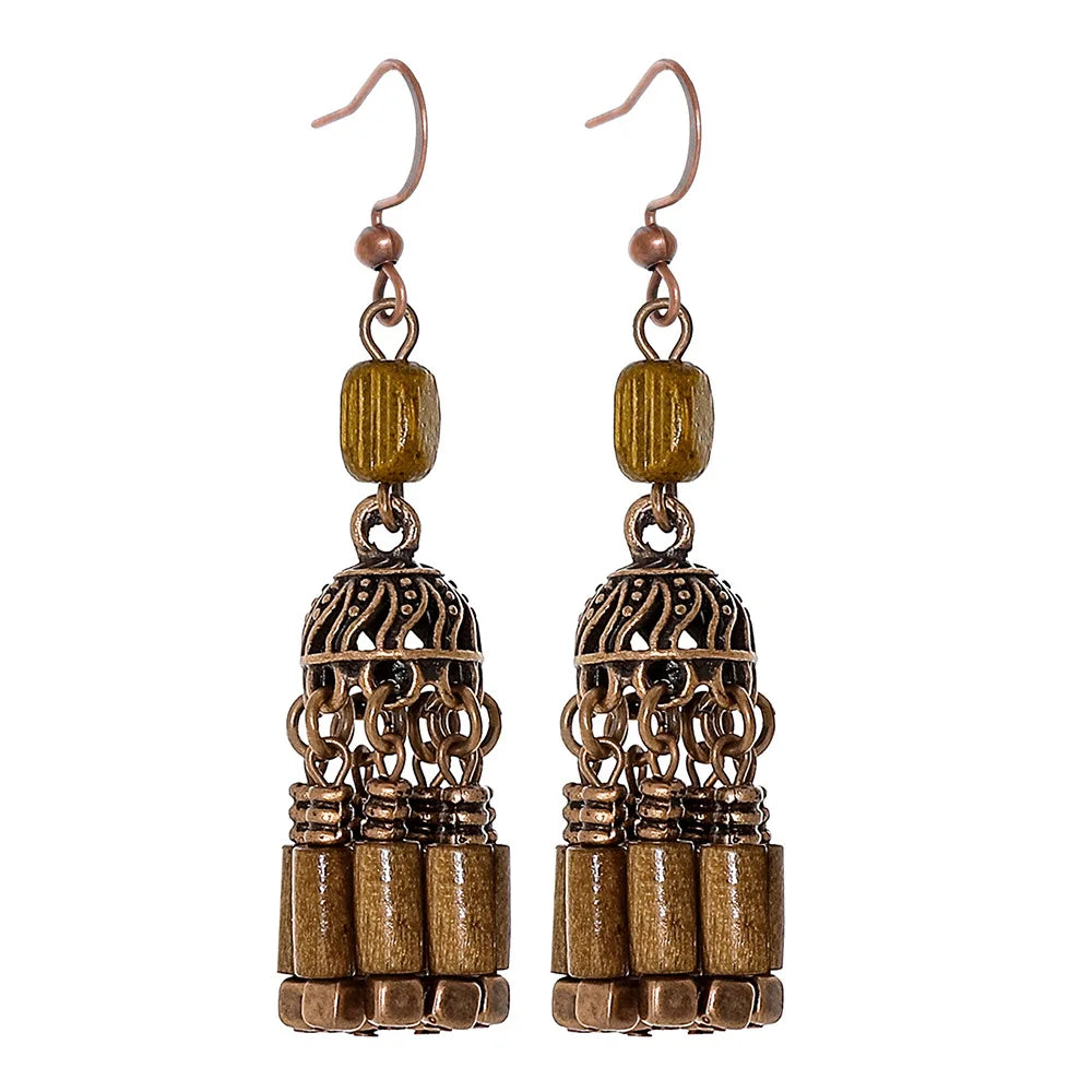 Boho Vintage Geometric Dangle Earrings – Ethnic Metal Leaf Tassel & Giving Free-Spirit Statement Energy 🌿✨