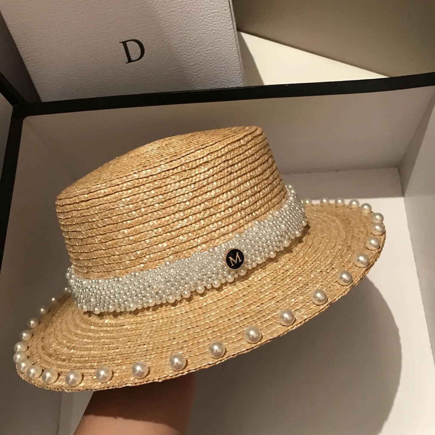 Summer straw hat black edging French elegant ladies seaside travel sun hat Hepburn style wide brim straw hat  кепка женская