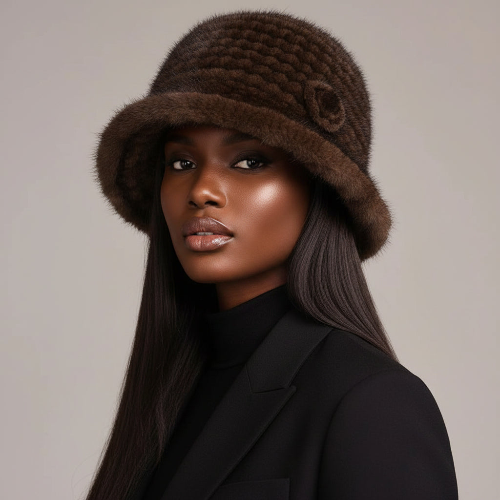 Luxury Real Mink Fur Winter Hat – Floral Knit, Soft & Giving Cozy Glam Crown Energy 🌸❄️