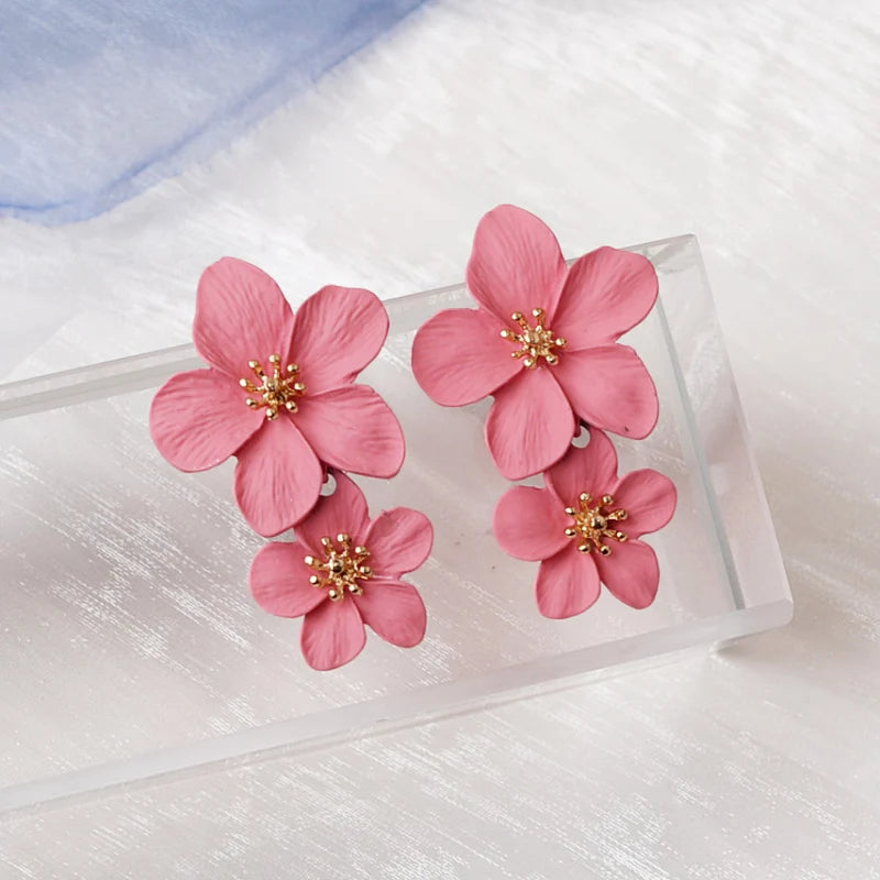 Big Flower Exaggerated Dangle Earrings for Women aretes de mujer Double-layers Floral Korean Fashion Girls Heavy Drop Earrings