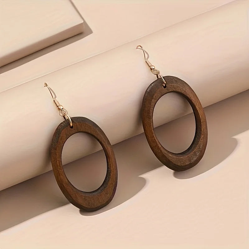 5 Pairs/Set Retro Brown Solid Wood Dangle Style Women's Earrings Set