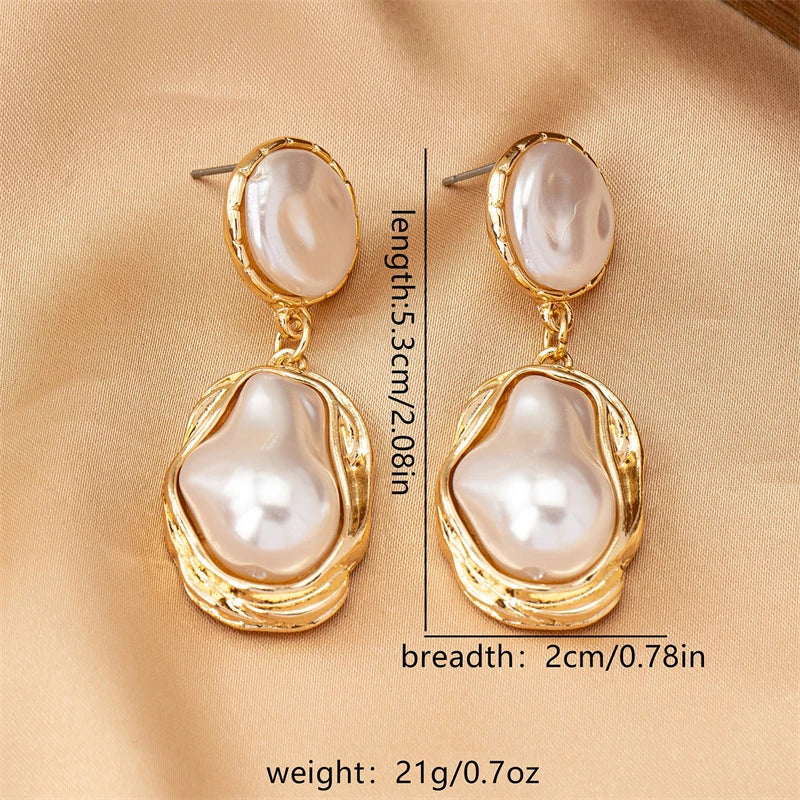 Fashion Retro Baroque Imitation Pearl Drop Earrings for Women Luxury Irregular Commuting Stud Earring Party Jewellry Accessories