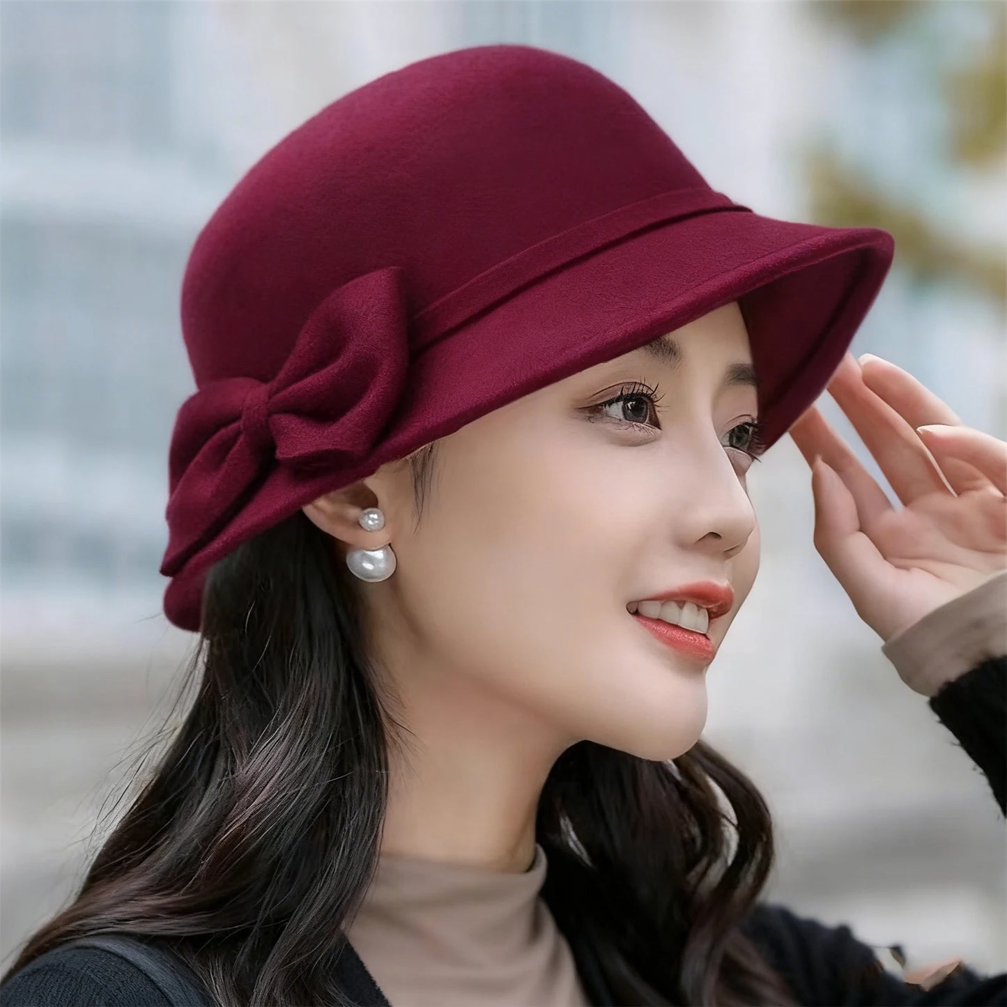 Wool Hat Trendy Bucket Hat Versatile Vintage British Hat Fashionable Women Winter Warm Headwear Retro Elegant Chic Round Top