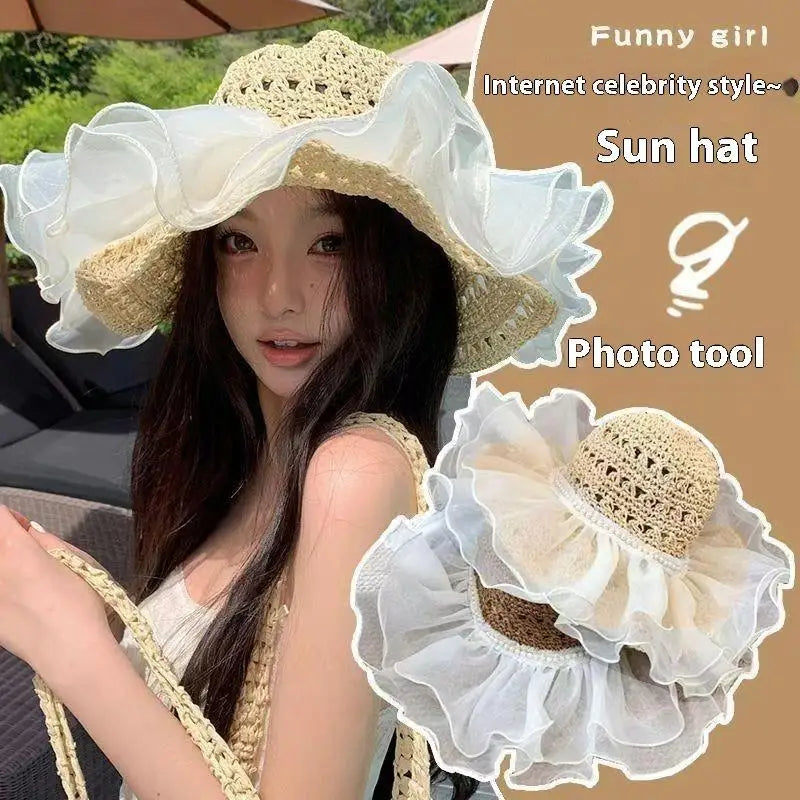 Summer Straw Hat Foldable Sun Hat Wide Large Brim Beach Hats Fashion Holiday Straw Hat Beach UV Protection Cap