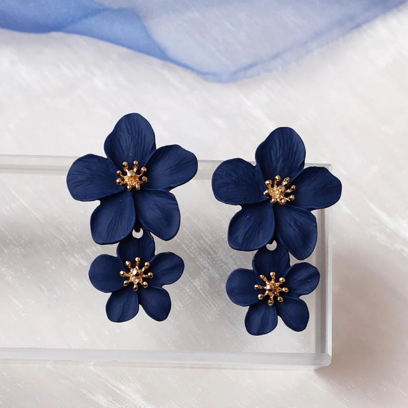 Big Flower Exaggerated Dangle Earrings for Women aretes de mujer Double-layers Floral Korean Fashion Girls Heavy Drop Earrings