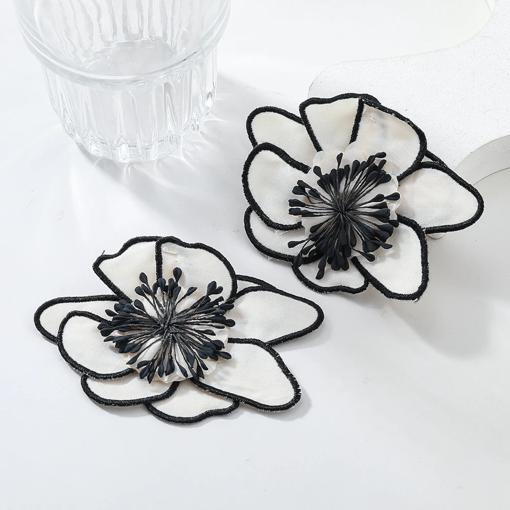 White Bloom Embroidery Stud Earrings – Big, Beautiful & Boss Energy 🦴✨