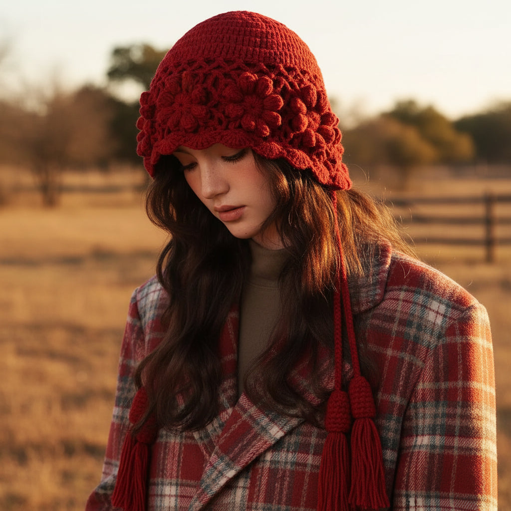Korean Floral Knitted Hoodie Beanie – Kawaii, Cozy & Giving Sweet Winter It-Girl Energy 🌸🎩
