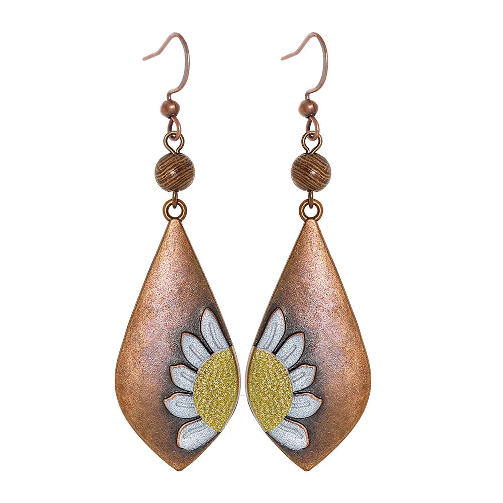 Boho Vintage Geometric Dangle Earrings – Ethnic Metal Leaf Tassel & Giving Free-Spirit Statement Energy 🌿✨