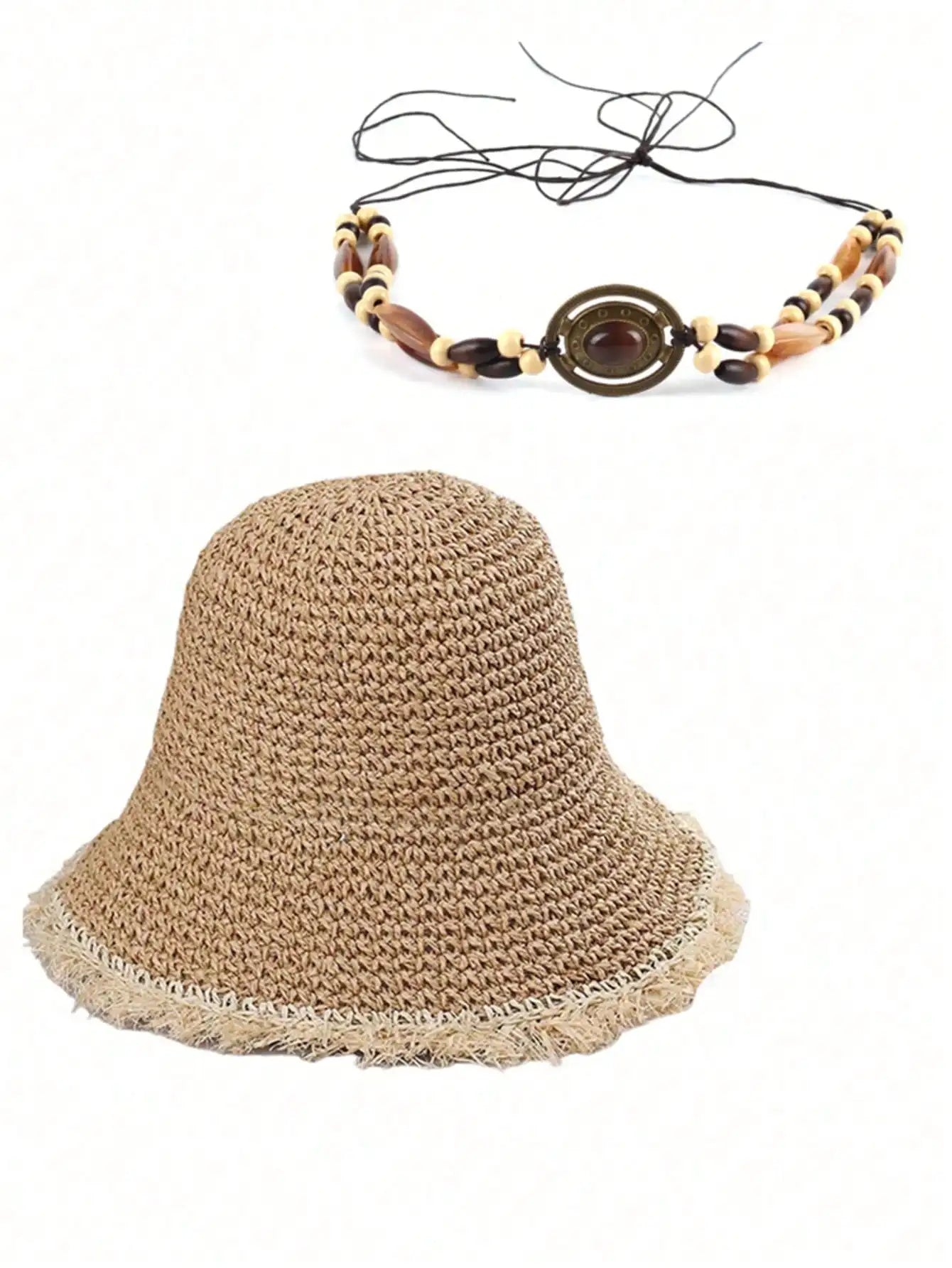 Crochet Straw Hat for Women Summer Handmade Hollow Out Panama Raffia Paper Tassel Edge Beach Hats UV Protect Foldable Sun Visor