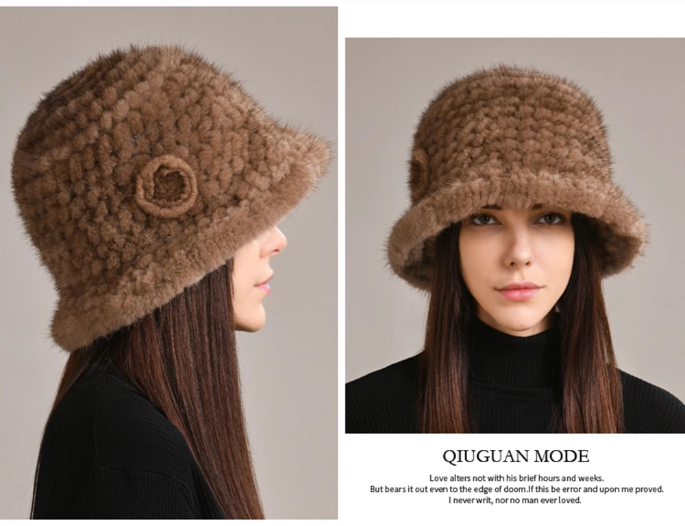 Luxury Real Mink Fur Winter Hat – Floral Knit, Soft & Giving Cozy Glam Crown Energy 🌸❄️