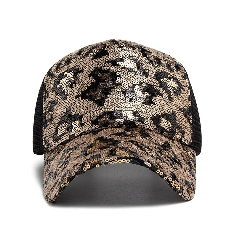 Leopard Spangle Mesh Baseball Cap – Sun Protection, Adjustable Fit & Giving Baddie Outdoor Energy 🐆☀️