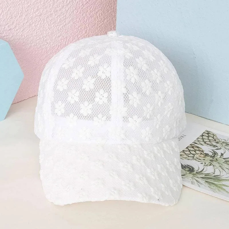 Summer Lace Flowers Baseball Caps for Women Butterfly Rhinestone Breathable Mesh Snapback Hat Hip Hop Hat Fashion Sun Hat Gorras