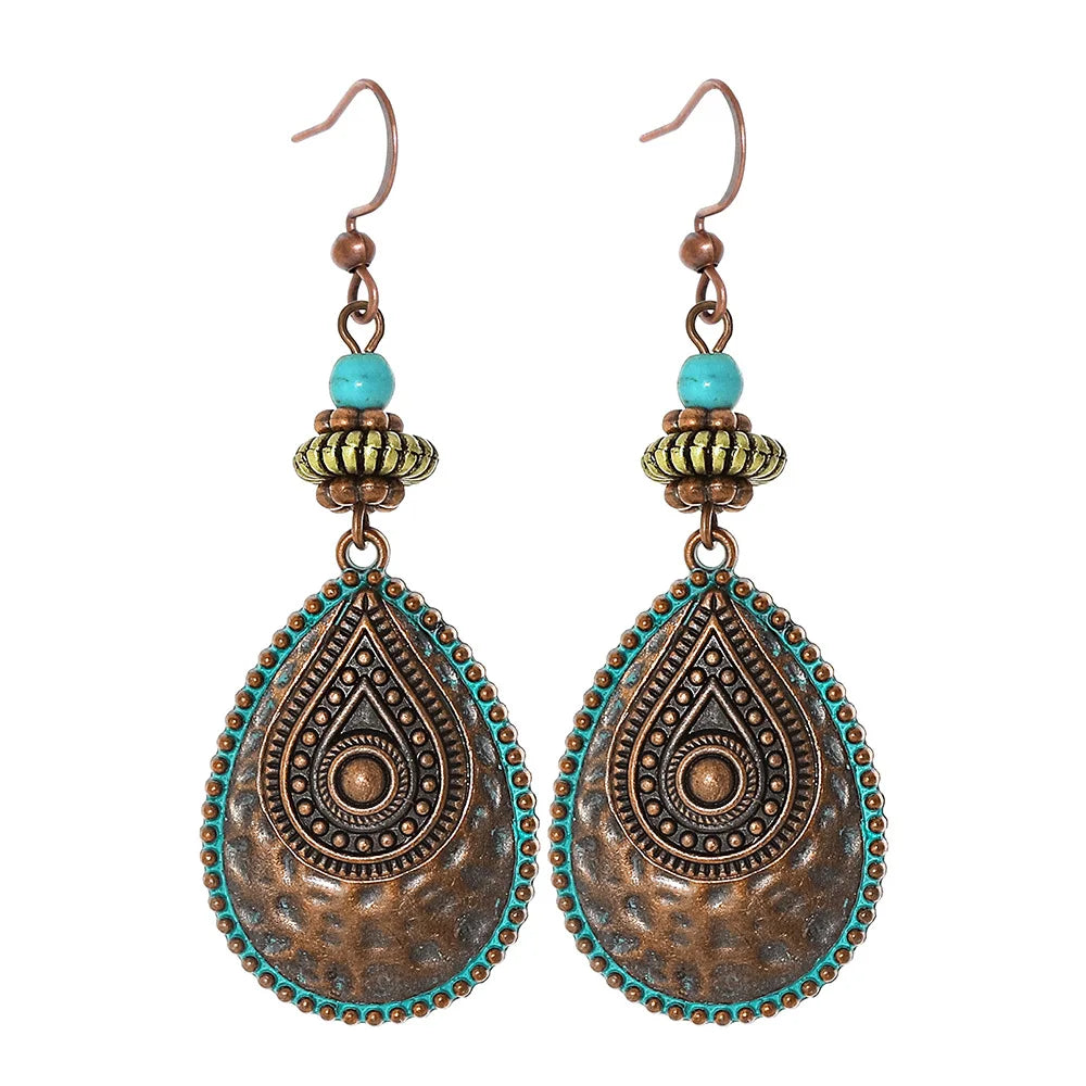 Boho Vintage Geometric Dangle Earrings – Ethnic Metal Leaf Tassel & Giving Free-Spirit Statement Energy 🌿✨