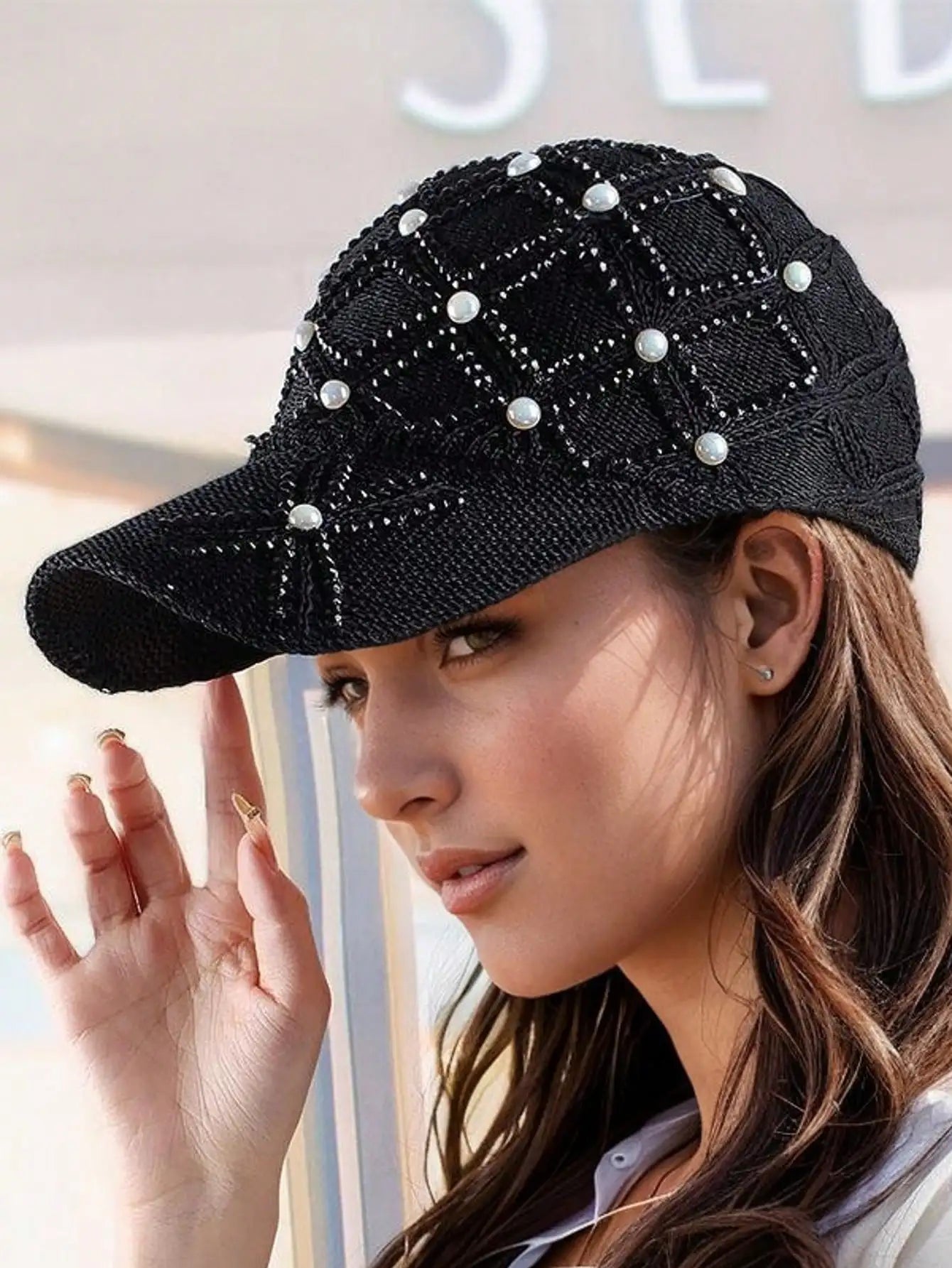 Adjustable Stylish Four-leaf Clover Pearl Embellished Women's Breathable Mesh Baseball Cap/sun Protection Hat for Spring Summer.