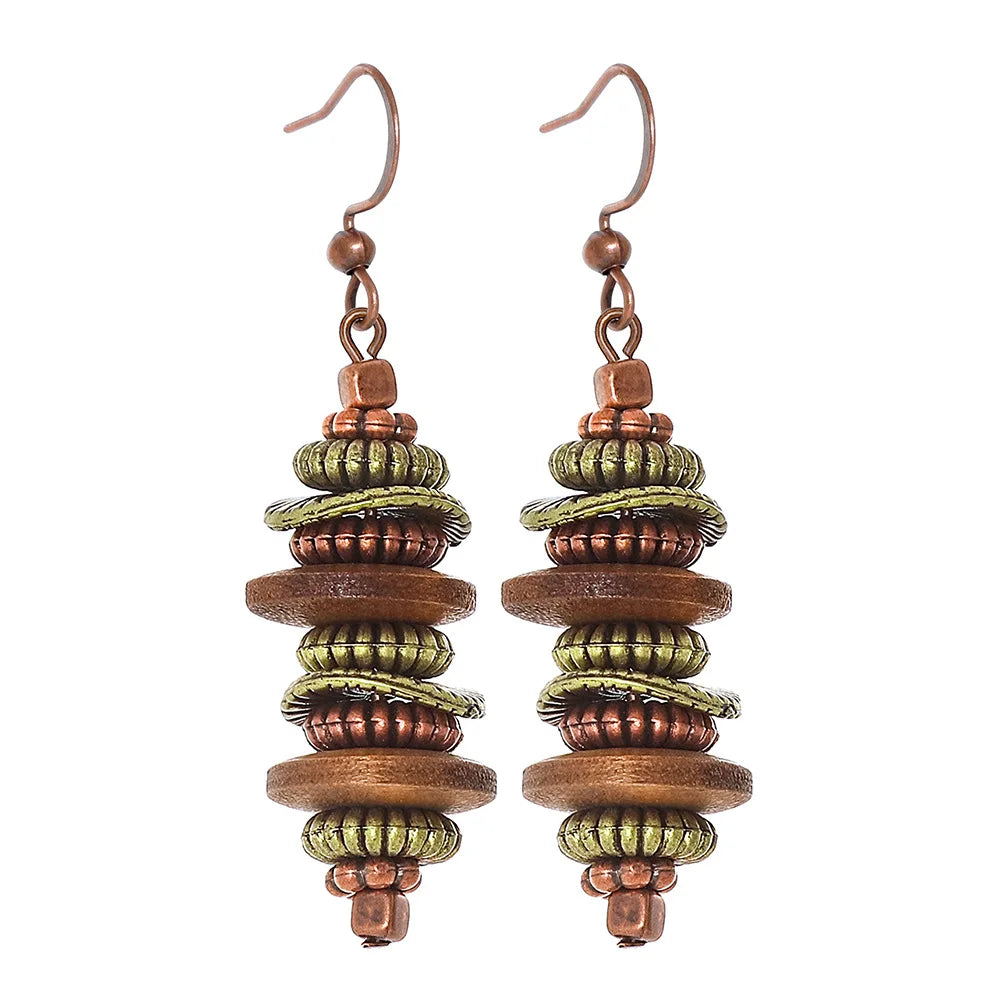 Boho Vintage Geometric Dangle Earrings – Ethnic Metal Leaf Tassel & Giving Free-Spirit Statement Energy 🌿✨