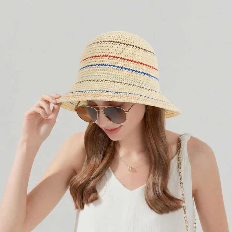 Color-Blocked Striped Handmade Bucket Hat