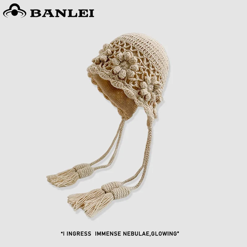 Korean Floral Knitted Hoodie Beanie – Kawaii, Cozy & Giving Sweet Winter It-Girl Energy 🌸🎩